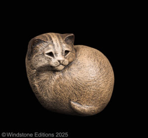 Puffin kitten cat figurine. Hand-painted collectable sculpture by Windstone Editions in stone color.