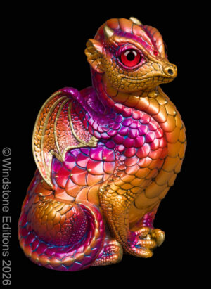 Fledgling Dragon fantasy figurine. Hand-painted collectable sculpture by Windstone Editions in the colors of a flame.
