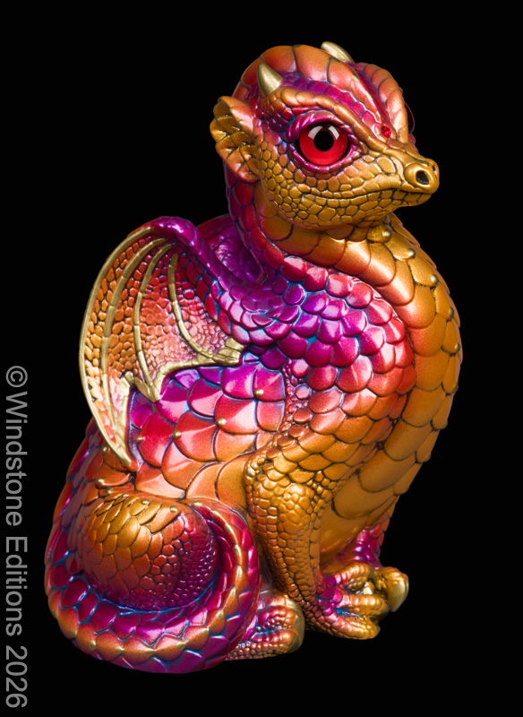 Fledgling Dragon fantasy figurine. Hand-painted collectable sculpture by Windstone Editions in the colors of a flame.