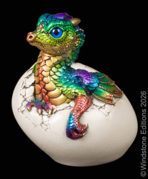 Hatching Empress Dragon fantasy figurine. Hand-painted collectable sculpture by Windstone Editions in rainbow color.