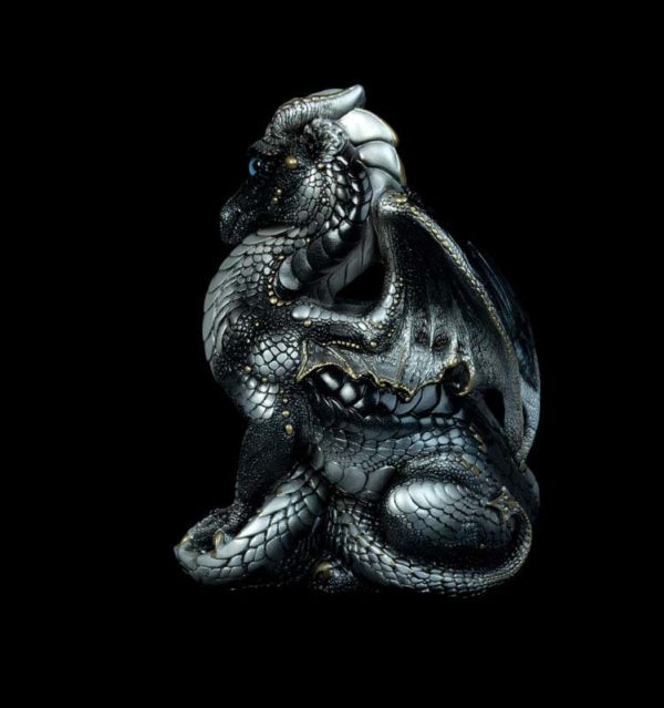 Windstone Editions collectable dragon sculpture - Male Dragon - Silver (intense black version)