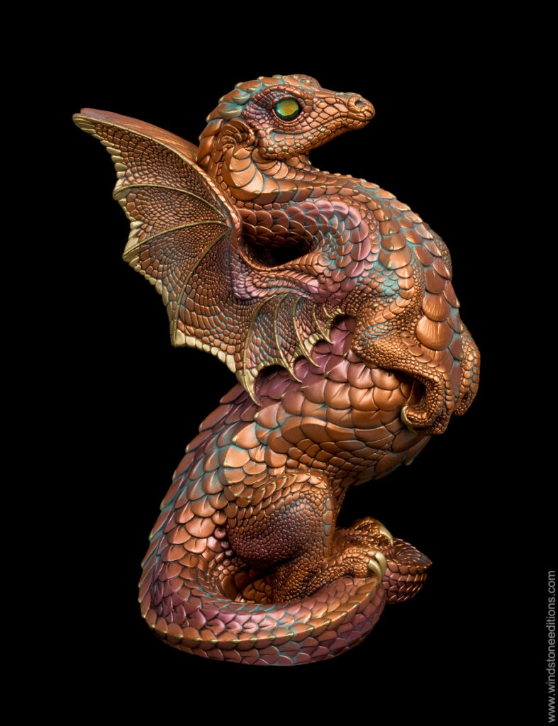 Rising Spectral Dragon fantasy figurine in Copper Patina with gold, copper, and violet highlights. Hand-painted collectible by Windstone Editions.