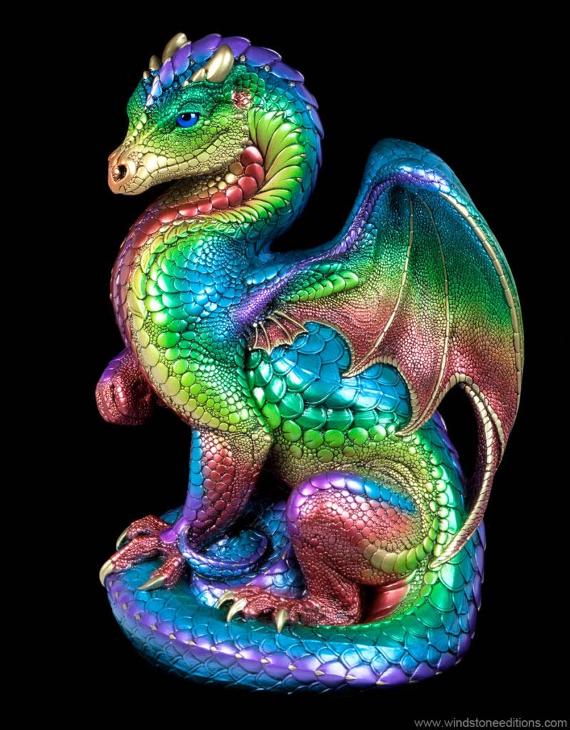 Windstone Editions collectible dragon figurine - Secret Keeper - Rainbow (blue eyes)