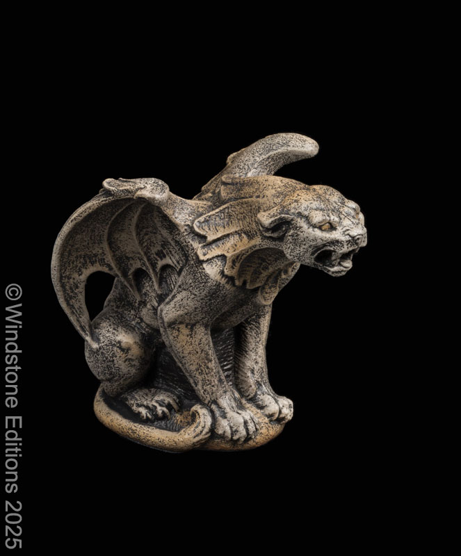 Small Panther Gargoyle fantasy figurine. Hand-painted collectable sculpture by Windstone Editions in stone color.