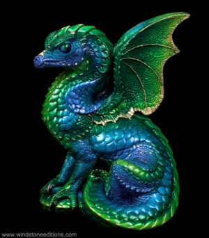 Spectral Dragon fantasy figurine in blue and green. Hand-painted collectible sculpture by Windstone Editions