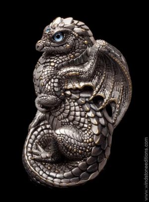 Windstone Editions collectible dragon figurine - Young Dragon - Silver (silvery version)