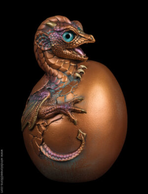 Hatching Emperor Dragon painted in copper patina color. Hand-painted collectable sculpture by Windstone Editions