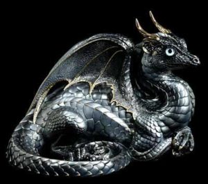 Windstone Editions collectible dragon figurine - Lap Dragon - Silver