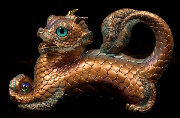 Young Oriental Dragon - Copper Patina - teal eyes