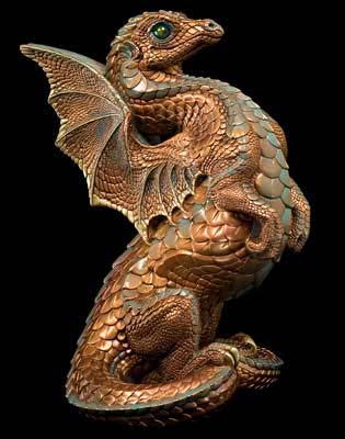 Windstone Editions collectible dragon figurine - Rising Spectral Dragon - Copper Patina