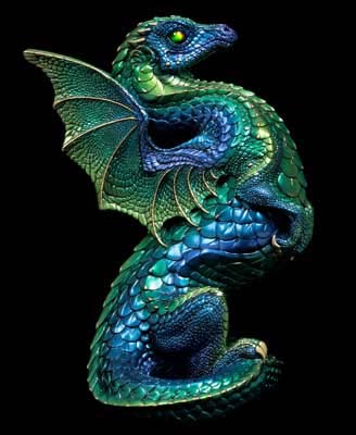 Windstone Editions collectible dragon figurine - Rising Spectral Dragon - Emerald Peacock