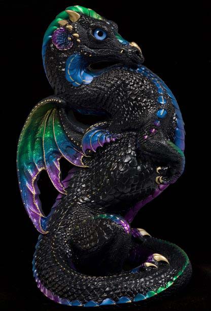Windstone Editions collectible dragon figurine - Emperor Dragon - Black Violet Peacock