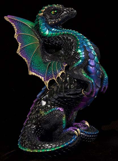 Windstone Editions collectible dragon figurine - Rising Spectral Dragon - Black Violet Peacock