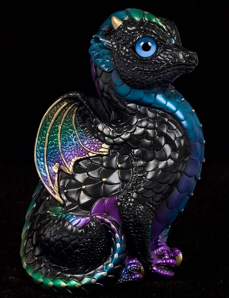 Windstone Editions collectible dragon figurine - Fledgling Dragon - Black Violet Peacock