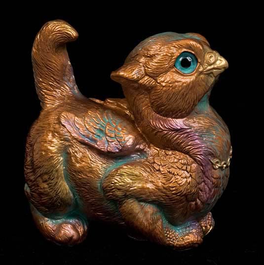 Crouching Griffin Chick - Copper Patina