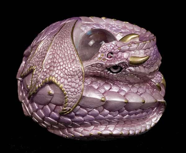 Windstone Editions collectible dragon figurine - Curled Dragon - Lavender Pearl