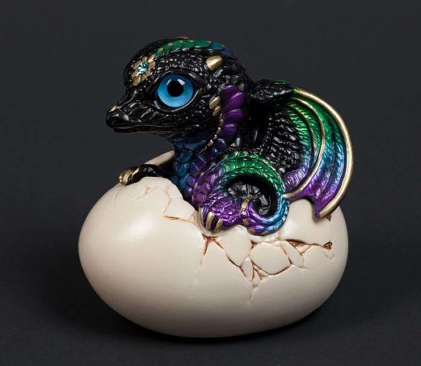 Windstone Editions collectible dragon figurine - Hatching Dragon (version 2) - Black Violet Peacock