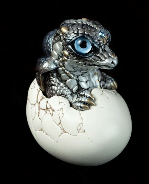 Windstone Editions collectable dragon sculpture - Hatching Dragon (version 2) - Silver (silvery version)