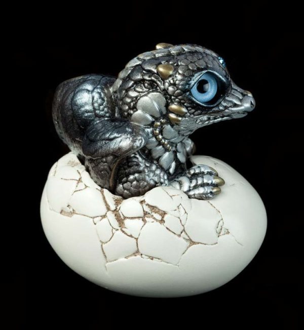 Windstone Editions collectible dragon figurine - Hatching Dragon (version 2) - Silver (silvery version)