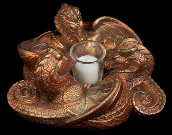 Trio of Dragons Candle Lamp - Copper Patina