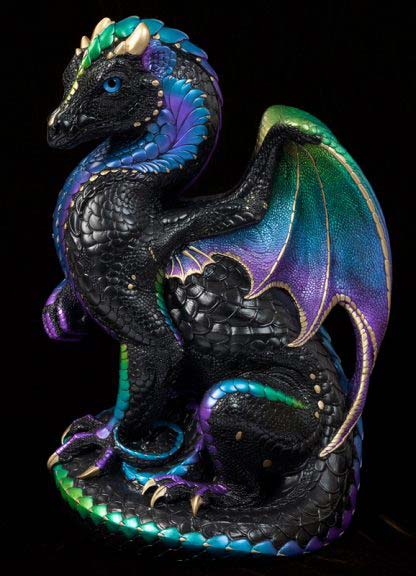 Windstone Editions collectible dragon figurine - Secret Keeper - Black Violet Peacock