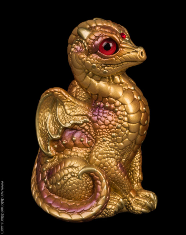 Baby Dragon fantasy figurine hand-painted in gold. Collectable sculpture by Windstone Editions
