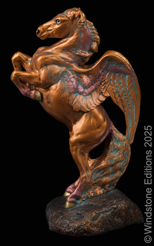 Male Pegasus Copper Patina fantasy figurine. Hand-painted collectable sculpture by Windstone Editions painted to look like tarnished copper