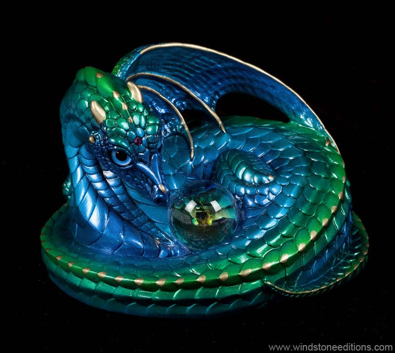 Mother Coiled Dragon (crystal ball) - Emerald Peacock