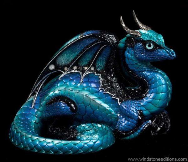 Windstone Editions collectible dragon figurine - Lap Dragon - Blue Morpho