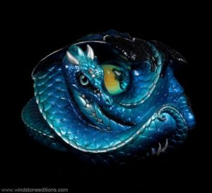 Windstone Editions collectible dragon figurine - Coiled Dragon - Blue Morpho