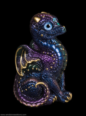 Baby Dragon fantasy figurine painted in blue and purple. Hand-painted collectable sculpture by Windstone Editions
