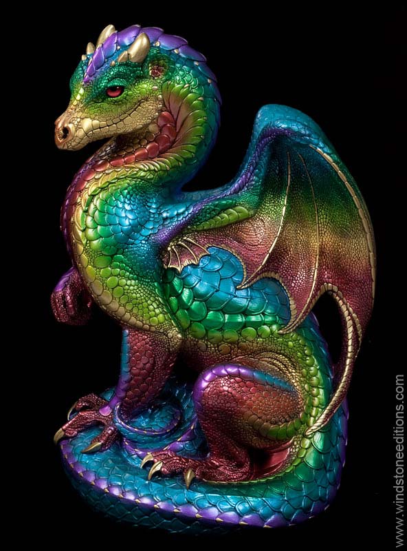 Windstone Editions collectible dragon figurine - Secret Keeper - Rainbow (red eyes)