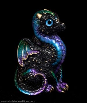 Windstone Editions collectible dragon figurine - Baby Dragon - Black Violet Peacock