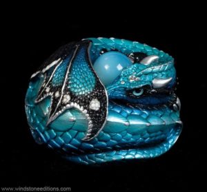 Windstone Editions collectible dragon figurine - Curled Dragon - Blue Morpho