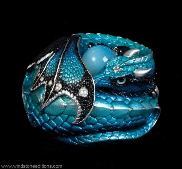 Windstone Editions collectible dragon figurine - Curled Dragon - Blue Morpho