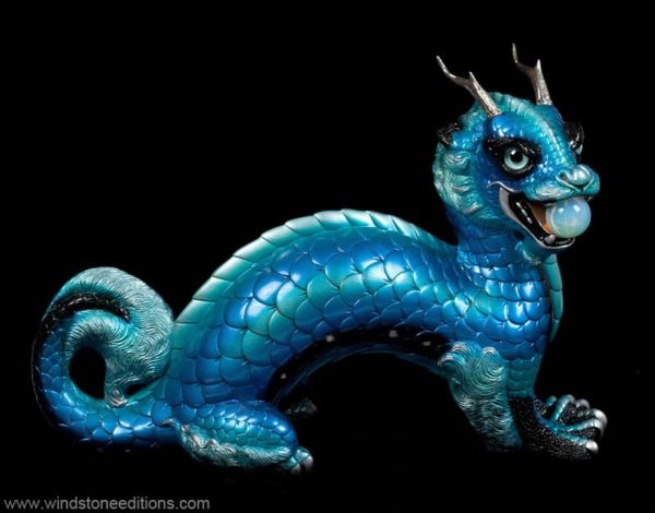 Windstone Editions collectible dragon figurine - Oriental Moon Dragon - Blue Morpho