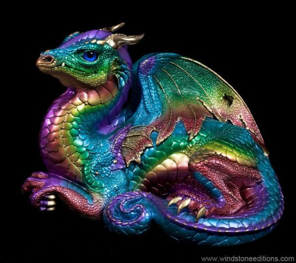 Windstone Editions collectible dragon figurine - Old Warrior Dragon - Rainbow
