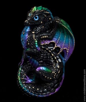 Windstone Editions collectible dragon figurine - Young Dragon - Black Violet Peacock