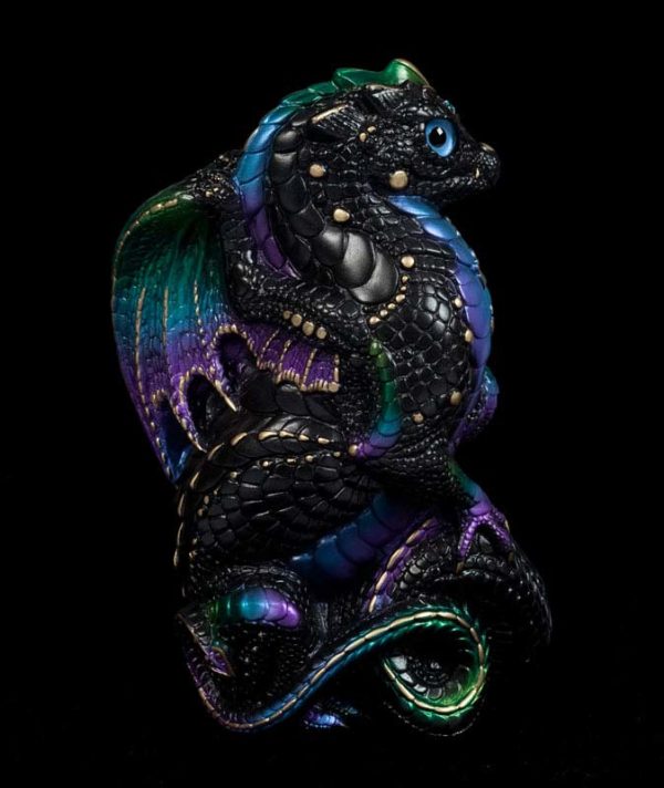 Windstone Editions collectable dragon sculpture - Young Dragon - Black Violet Peacock