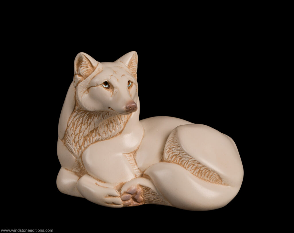 Wolf fantasy figurine painted in ivory color. Hand-painted collectable sculpture by Windstone Editions