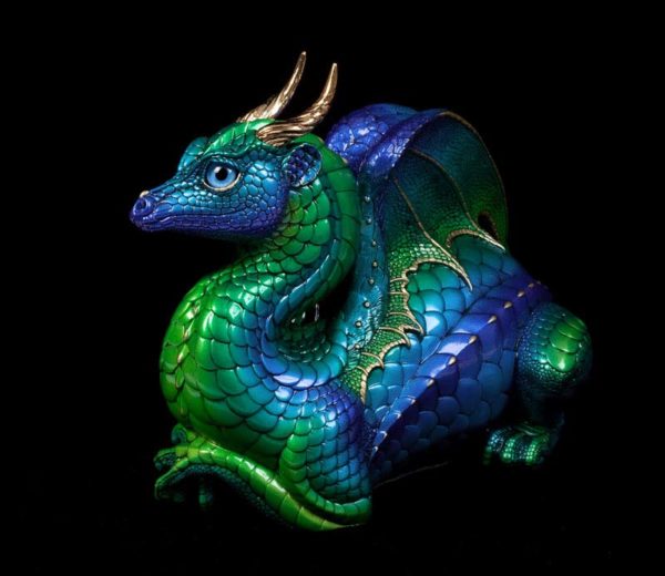 Windstone Editions collectable dragon sculpture - Lap Dragon - Emerald Peacock