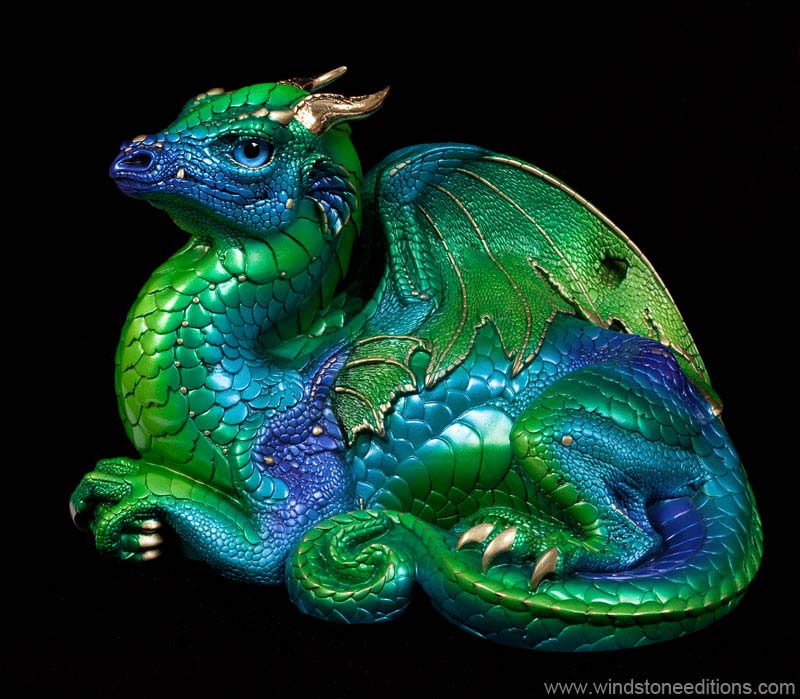 Windstone Editions collectible dragon figurine - Old Warrior Dragon - Emerald Peacock