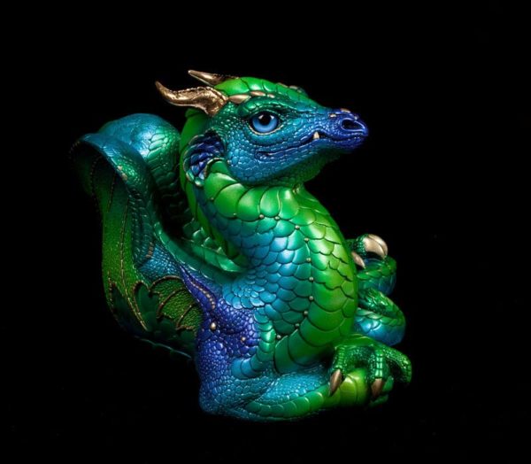 Windstone Editions collectable dragon sculpture - Old Warrior Dragon - Emerald Peacock