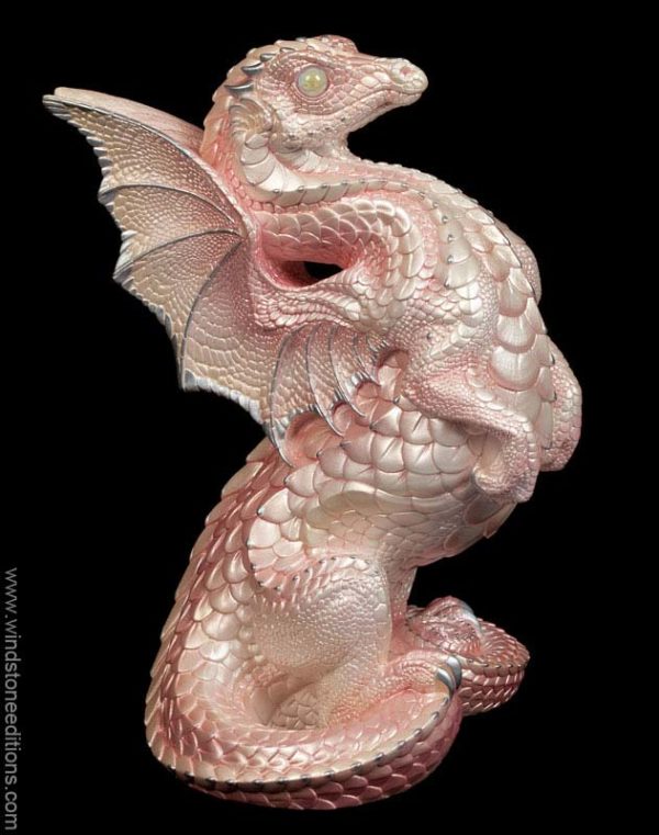 Windstone Editions collectible dragon figurine - Rising Spectral Dragon - Shell Pink