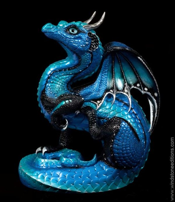 Windstone Editions collectible dragon figurine - Scratching Dragon - Blue Morpho