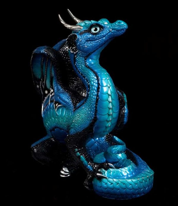 Windstone Editions collectable dragon sculpture - Scratching Dragon - Blue Morpho