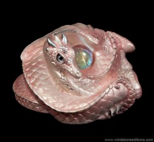 Windstone Editions collectible dragon figurine - Coiled Dragon - Shell Pink