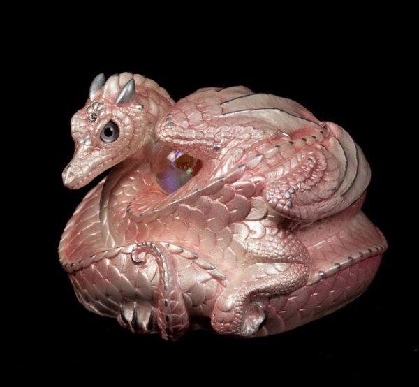 Windstone Editions collectable dragon sculpture - Coiled Dragon - Shell Pink
