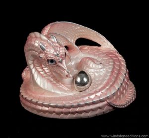 Windstone Editions collectible dragon figurine - Mother Coiled Dragon - Shell Pink