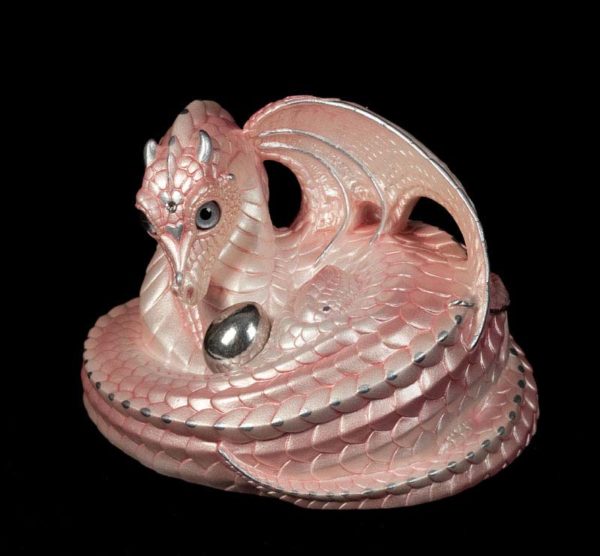 Windstone Editions collectable dragon sculpture - Mother Coiled Dragon - Shell Pink